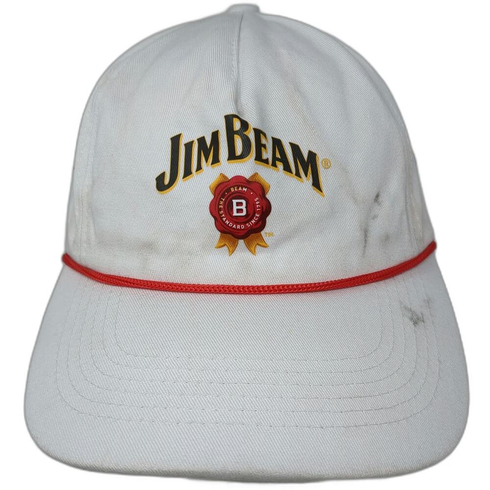 Jim Beam 5 Panel White One Size Hat Rope Slideback Organic Cotton Bourbon Logo